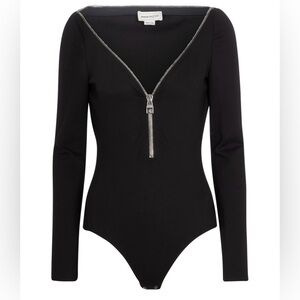 Brand New w/ Tags - Black Alexander McQueen Stretch Bodysuit w/ Zipper Size 48